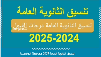 تنسيق الثانوية العامة 2025 محافظة الدقهلية